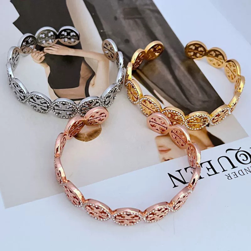 Tory Burch Rhinestone Round Hollow Letter Open Bangle